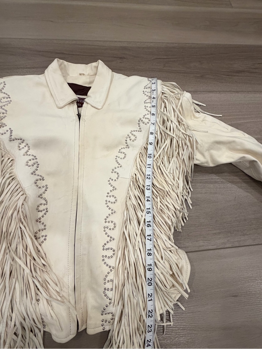 Vintage Leather jacket fringe studded Western World by Shaf Size XXL - Picture 6 of 10